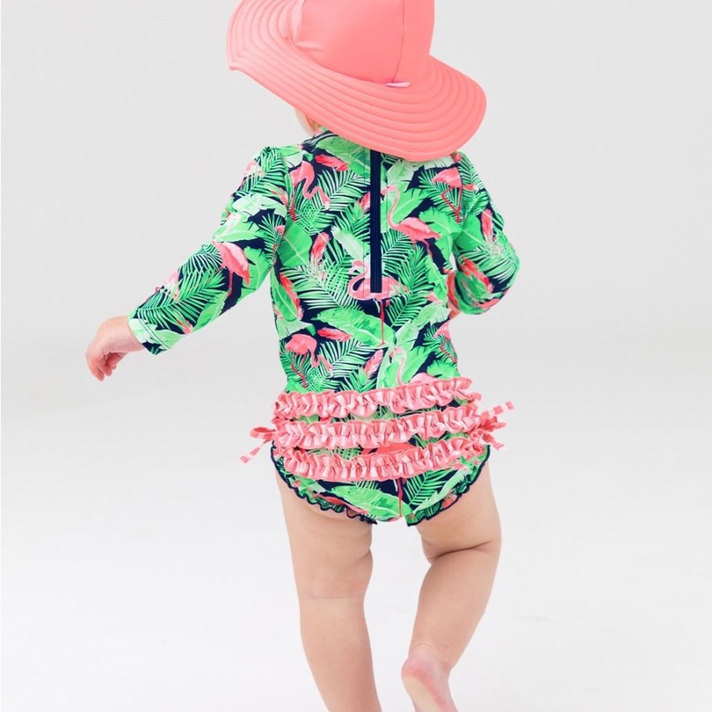 Ruffle Butts Flamingo Rashguard Swimsuit